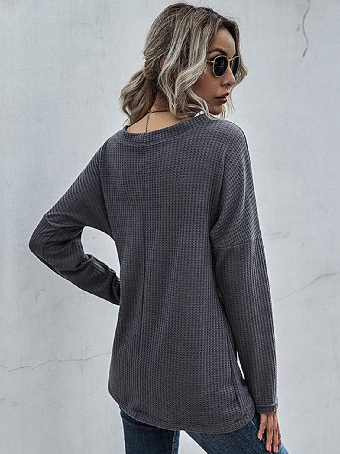 Perfee Waffle-Knit Surplice Long Sleeve Top - Trendsi - Flyclothing LLC