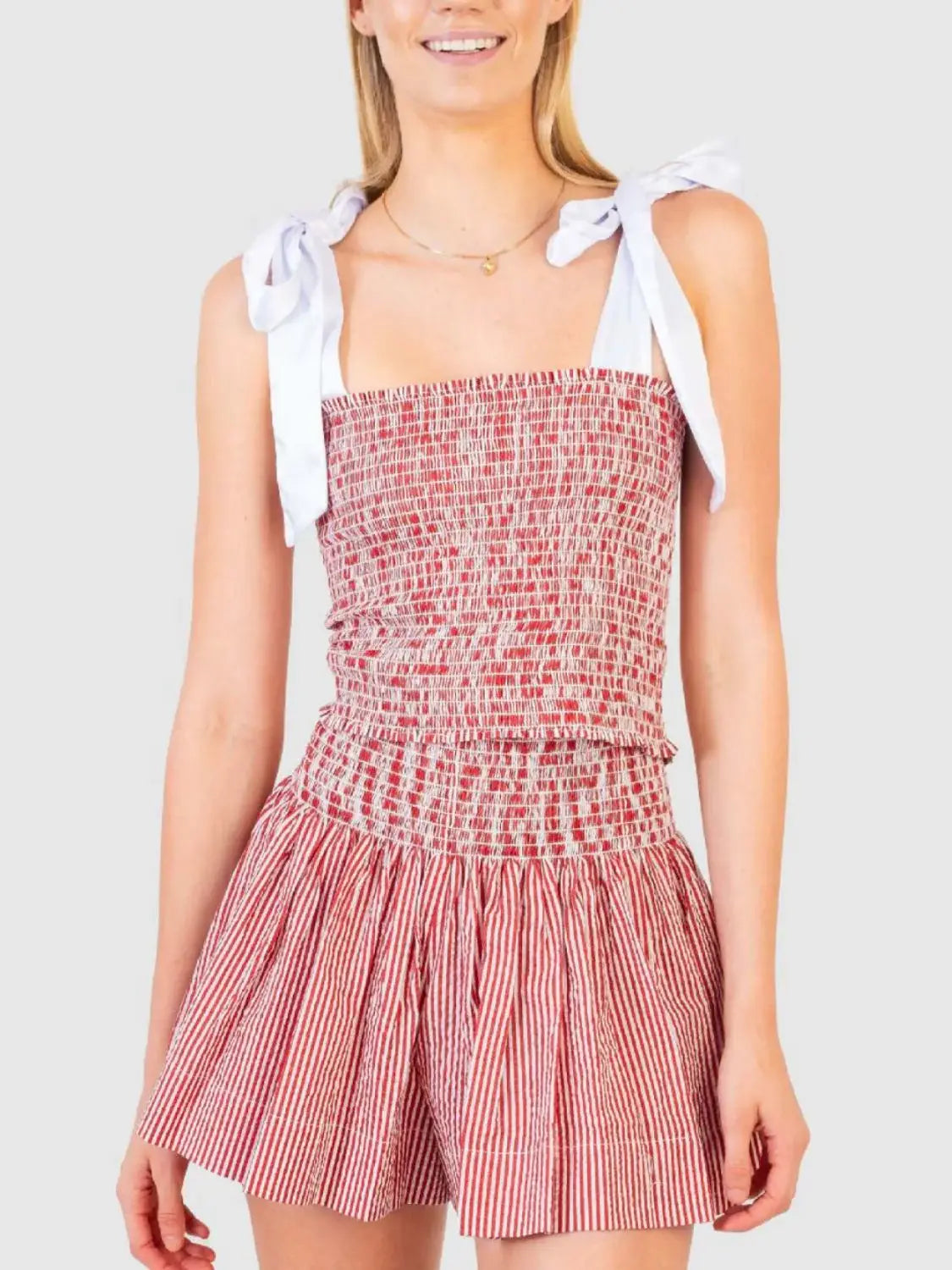 Smocked Tie Shoulder Cami and Shorts Set - Trendsi - Flyclothing LLC