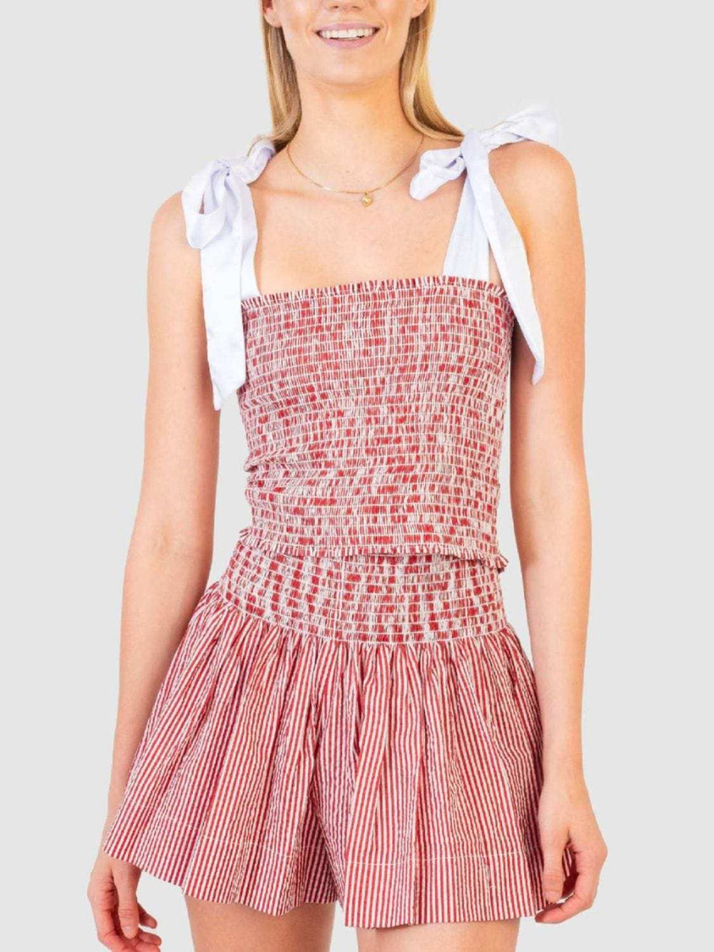 Smocked Tie Shoulder Cami and Shorts Set - Trendsi - Flyclothing LLC