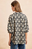 BiBi Floral Jacquard Short Dolman Sleeves Shirt - Trendsi - Flyclothing LLC