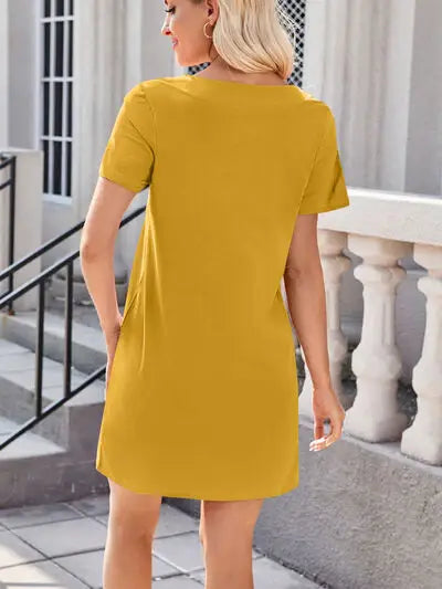 Lovelet Square Neck Short Sleeve Mini Tee Dress - Trendsi - Flyclothing LLC
