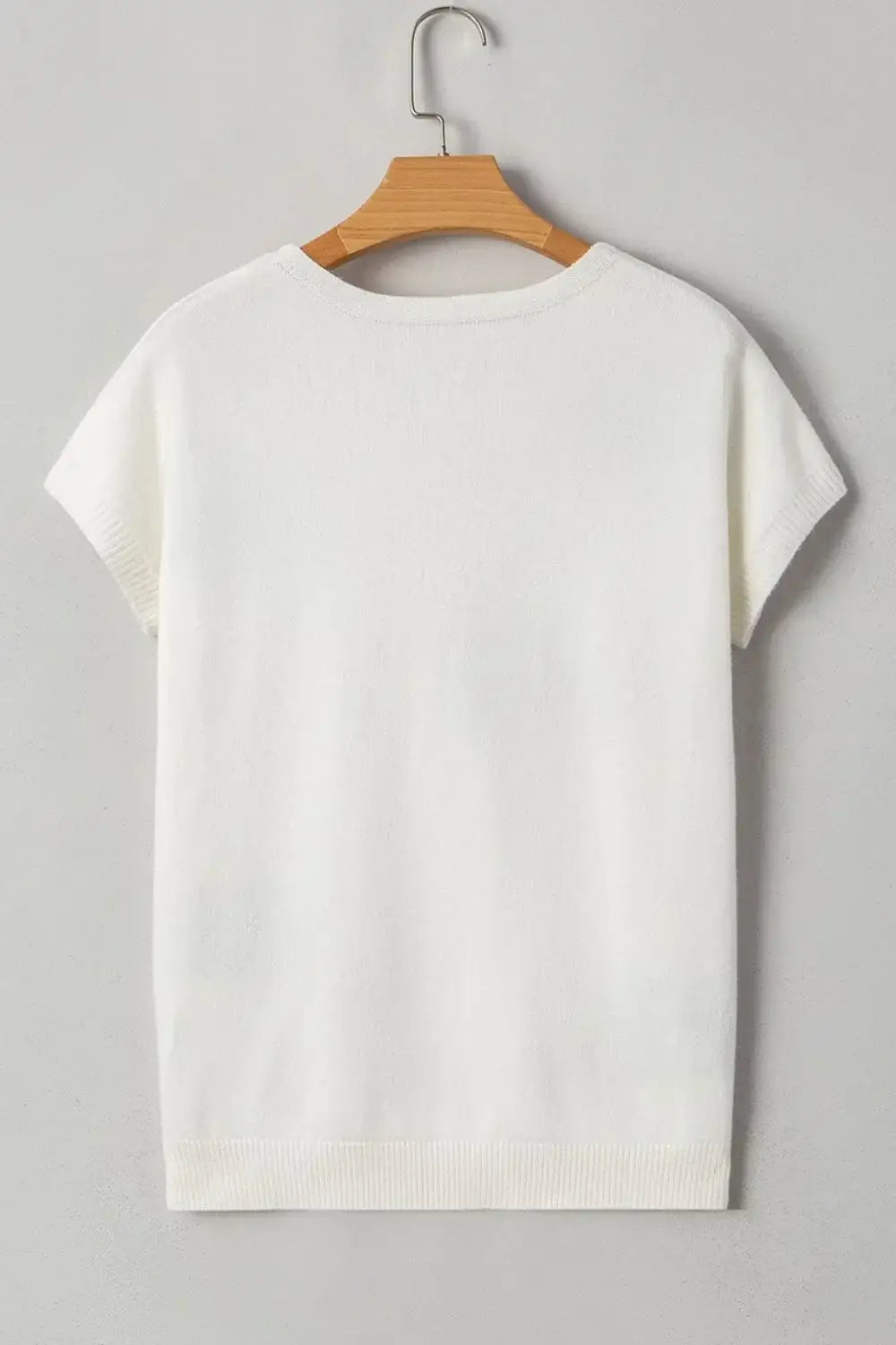 Bow Pattern Knit Short Sleeve Sweater - Trendsi - Flyclothing LLC