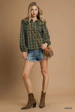 Umgee Full Size Plaid Ruffle Collar Blouse Plus Size - Trendsi - Flyclothing LLC
