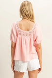 HYFVE Crochet Detail Puff Sleeve Peasant Top - Trendsi