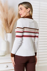 Basic Bae Striped Collared Neck Rib-Knit Top - ShopBasicbae - Flyclothing LLC
