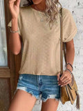 Eyelet Round Neck Short Sleeve T-Shirt - Trendsi - Flyclothing LLC