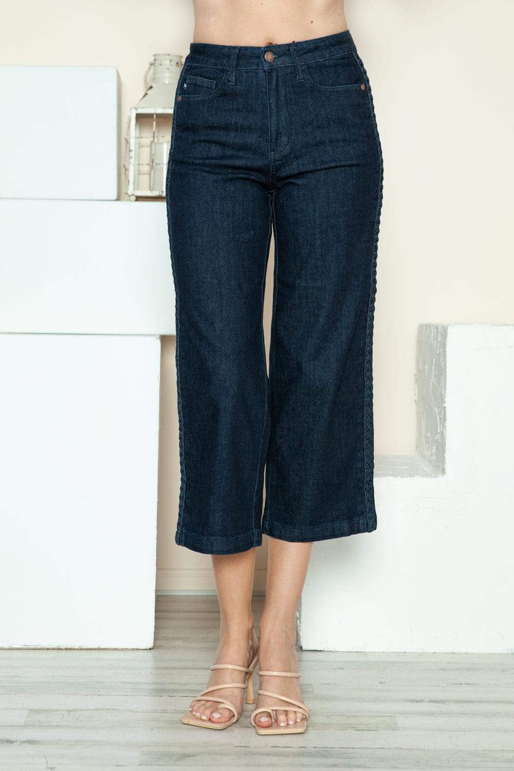 Judy Blue Full Size Side Seam Braid Detail Crop Wide Leg Jeans - Trendsi - Flyclothing LLC