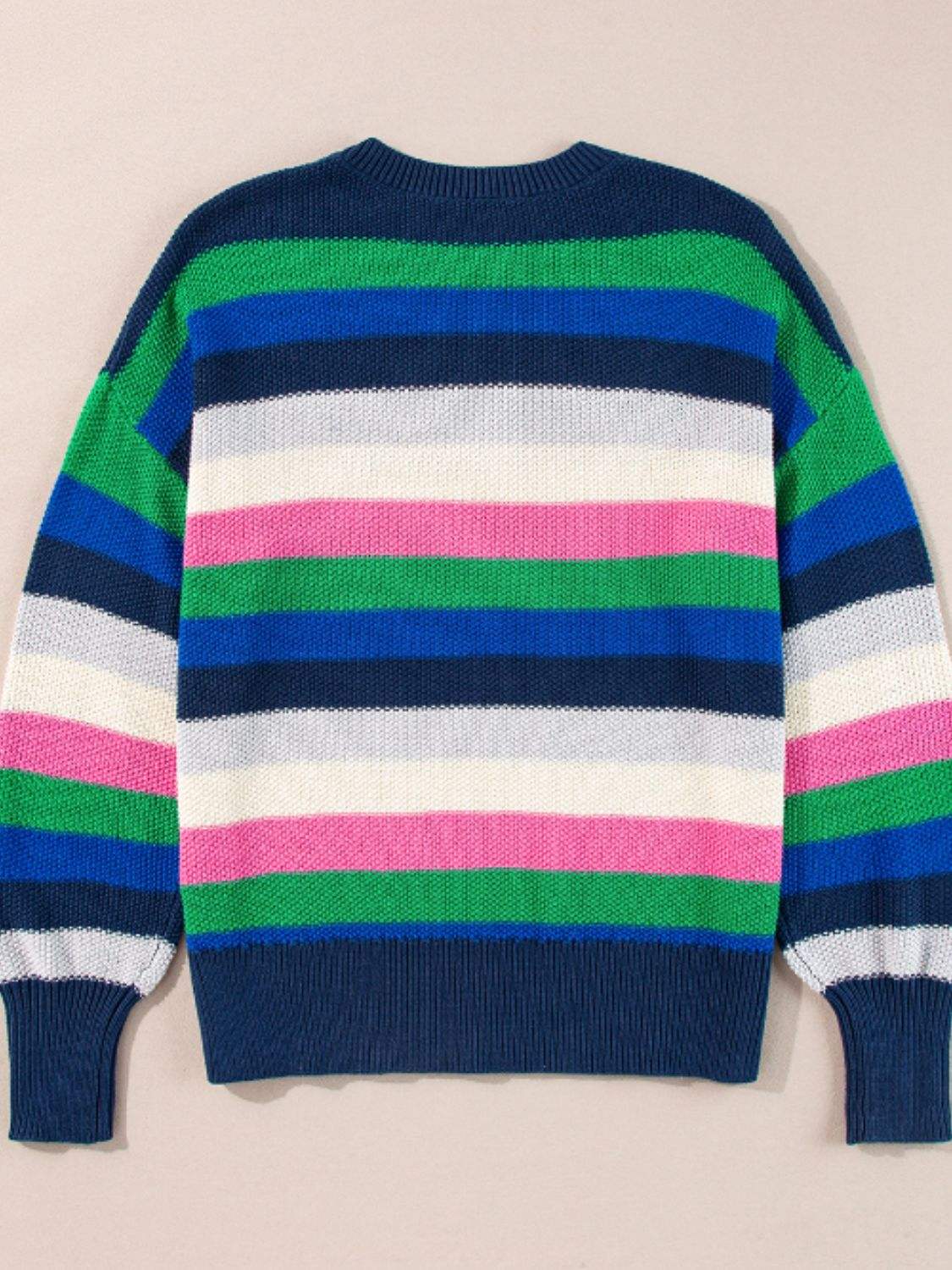 Contrast Striped Round Neck Long Sleeve Sweater - Trendsi - Flyclothing LLC
