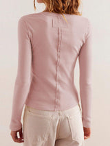 Ribbed Round Neck Long Sleeve Top - Trendsi - Flyclothing LLC