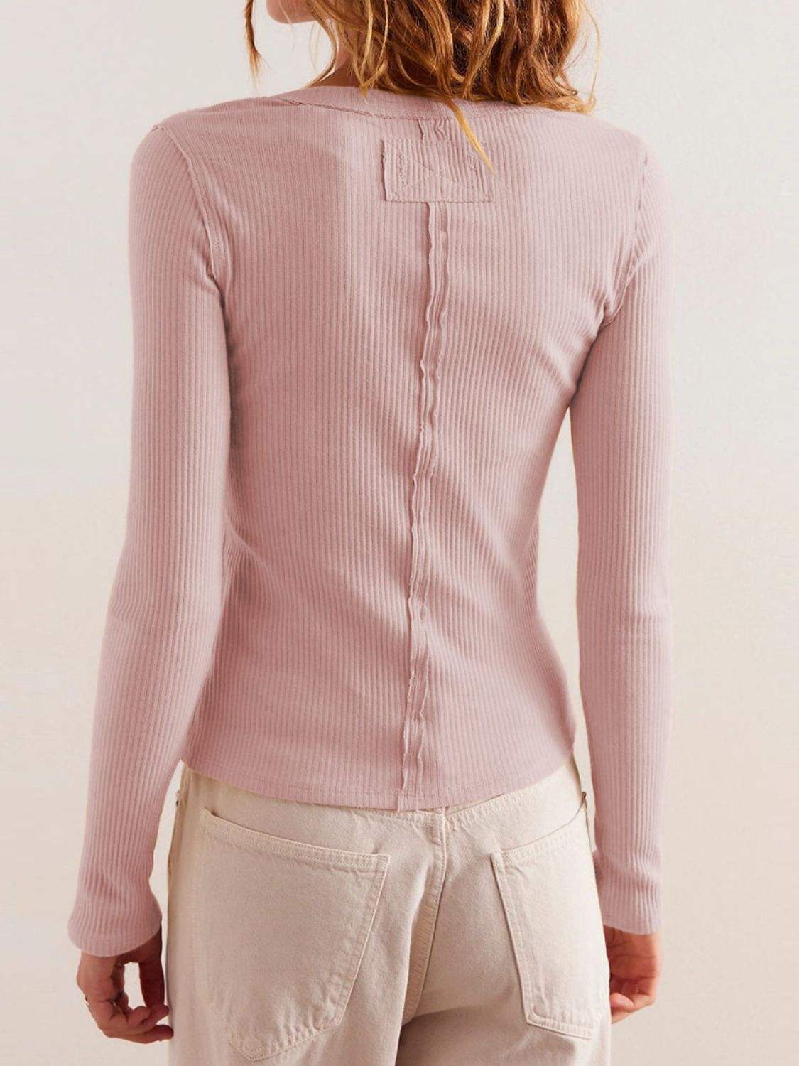 Ribbed Round Neck Long Sleeve Top - Trendsi - Flyclothing LLC