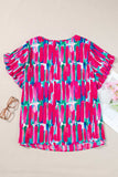 Plus Size Printed Round Neck Petal Sleeve Blouse - Trendsi - Flyclothing LLC