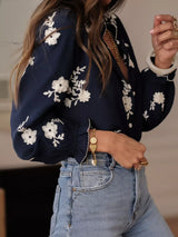 Floral Embroidered Long Sleeve Shirt - Trendsi - Flyclothing LLC