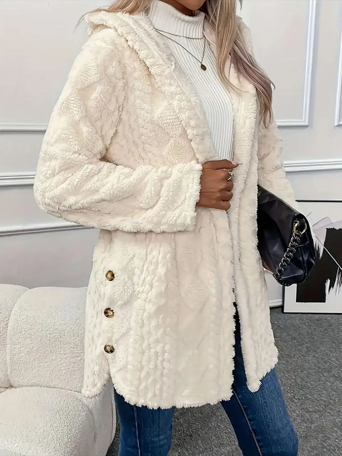Faux Fur Teddy Coat with Button Front - Trendsi - Flyclothing LLC