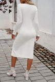 Slit V-Neck Long Sleeve Midi Dress - Trendsi