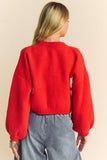 Davi & Dani Flower Contrast Round Neck Long Sleeve Cardigan - Trendsi
