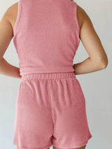 Round Neck Sleeveless Top and Shorts Set - Trendsi - Flyclothing LLC