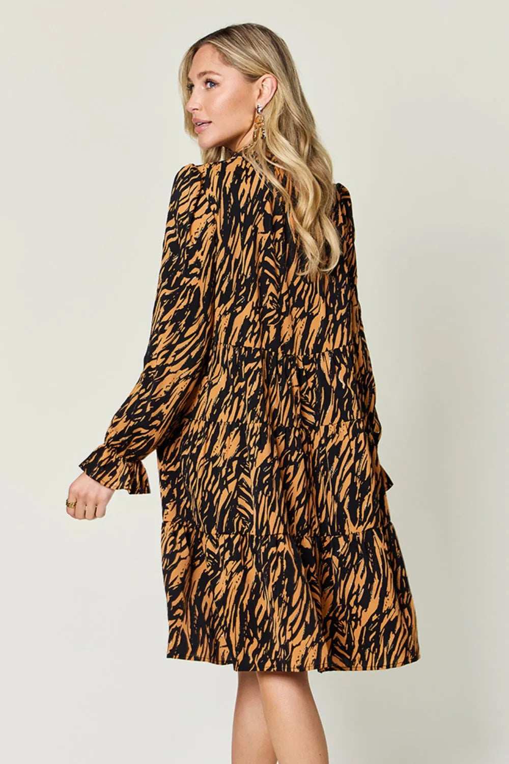 Double Take Full Size Printed Ruffle Hem Long Sleeve Dress - Trendsi - Flyclothing LLC