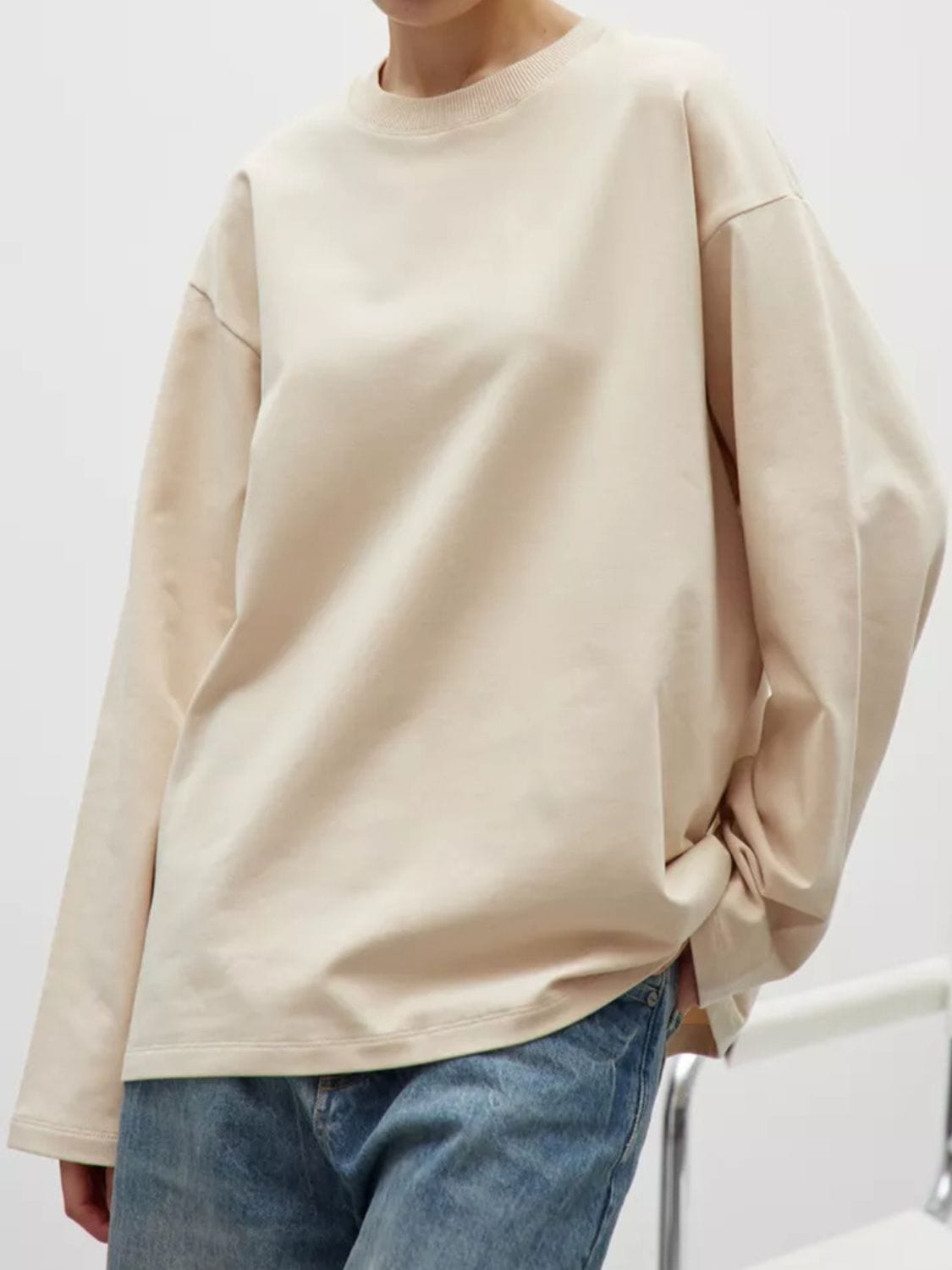 Round Neck Dropped Shoulder Long Sleeve T-Shirt - Trendsi