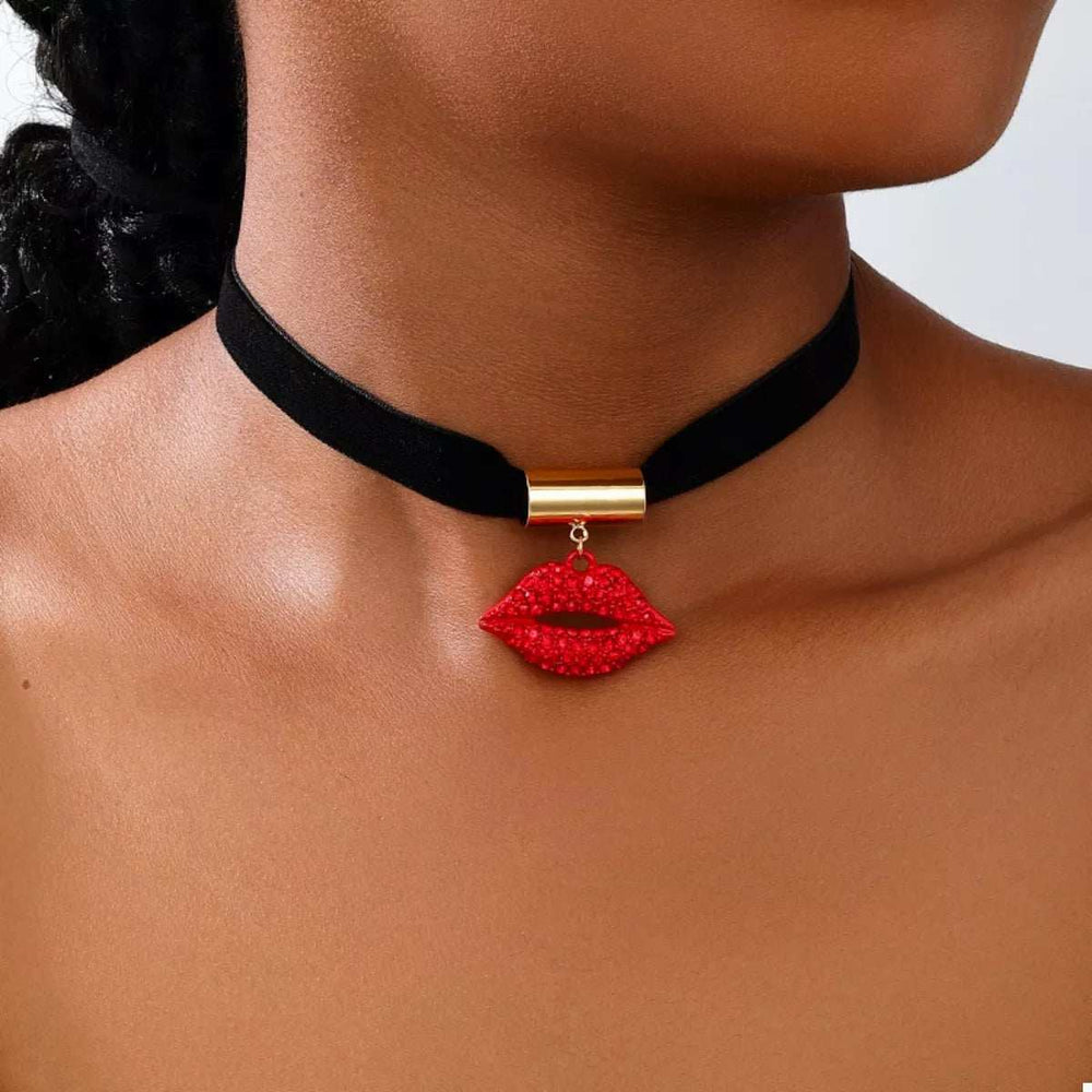 Rhinestone Lip Earrings and Necklace Jewelry Set - Trendsi - Flyclothing LLC