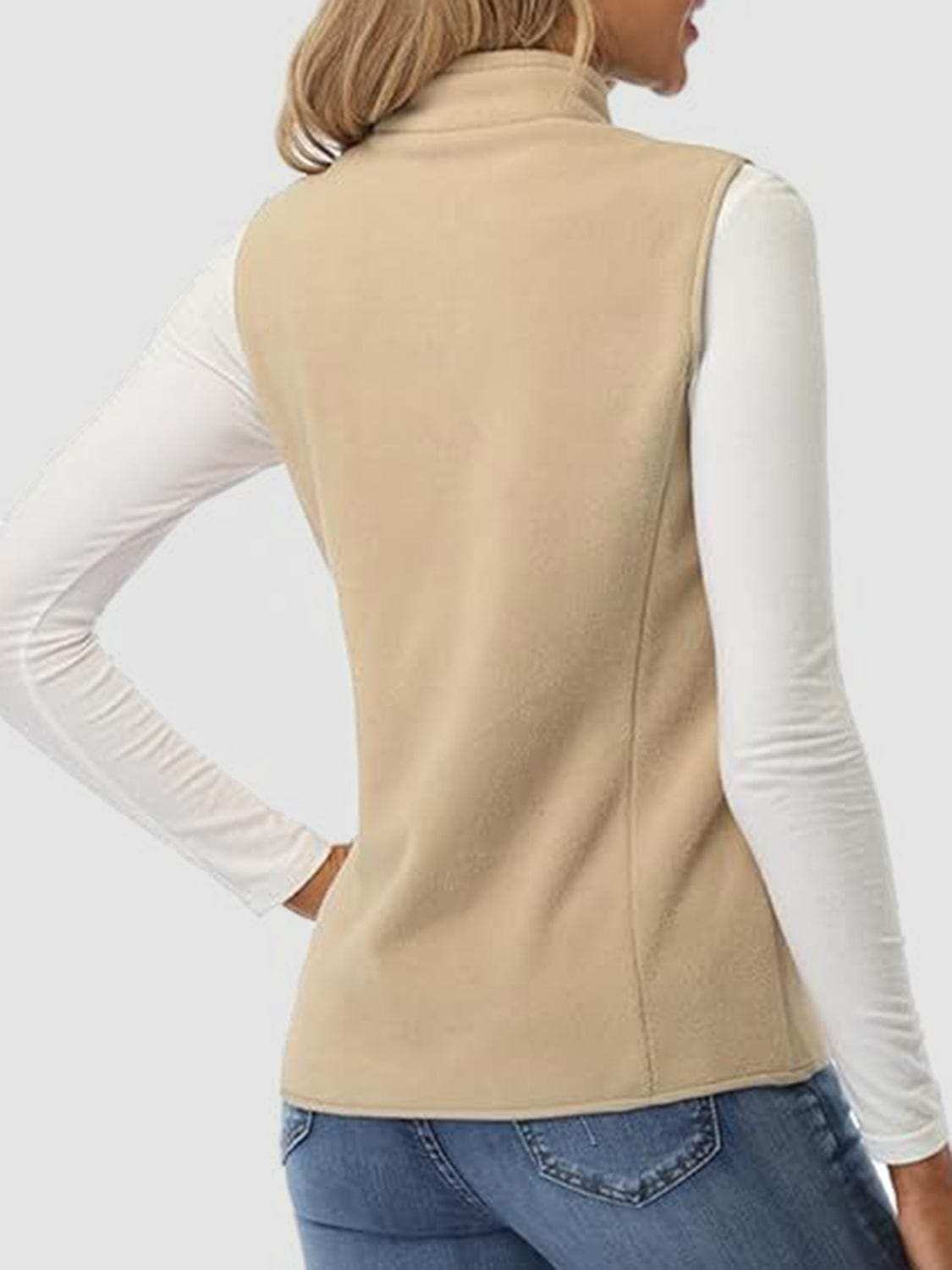 Zip Up Turtleneck Vest with Pockets - Trendsi - Flyclothing LLC