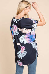 BOMBOM Printed Round Neck Short Sleeve T-Shirt - Trendsi - Flyclothing LLC