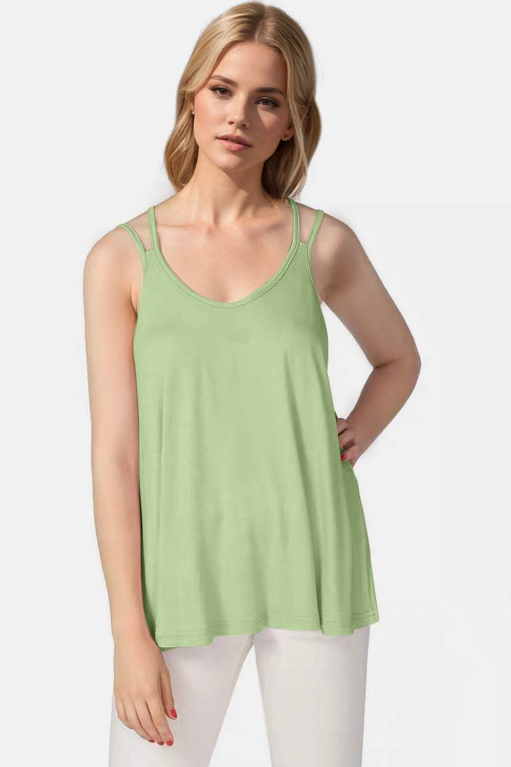 Basic Bae Bamboo Scoop Neck Double Spaghetti Straps Cami - Trendsi - Flyclothing LLC
