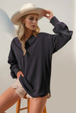 Double Take Exposed Seam Ribbed Textured V-Neck Long Sleeve T-Shirt - Trendsi