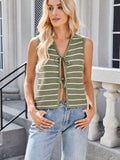 Tie Front Striped Knit Vest - Trendsi
