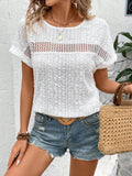 Eyelet Round Neck Short Sleeve Top - Trendsi