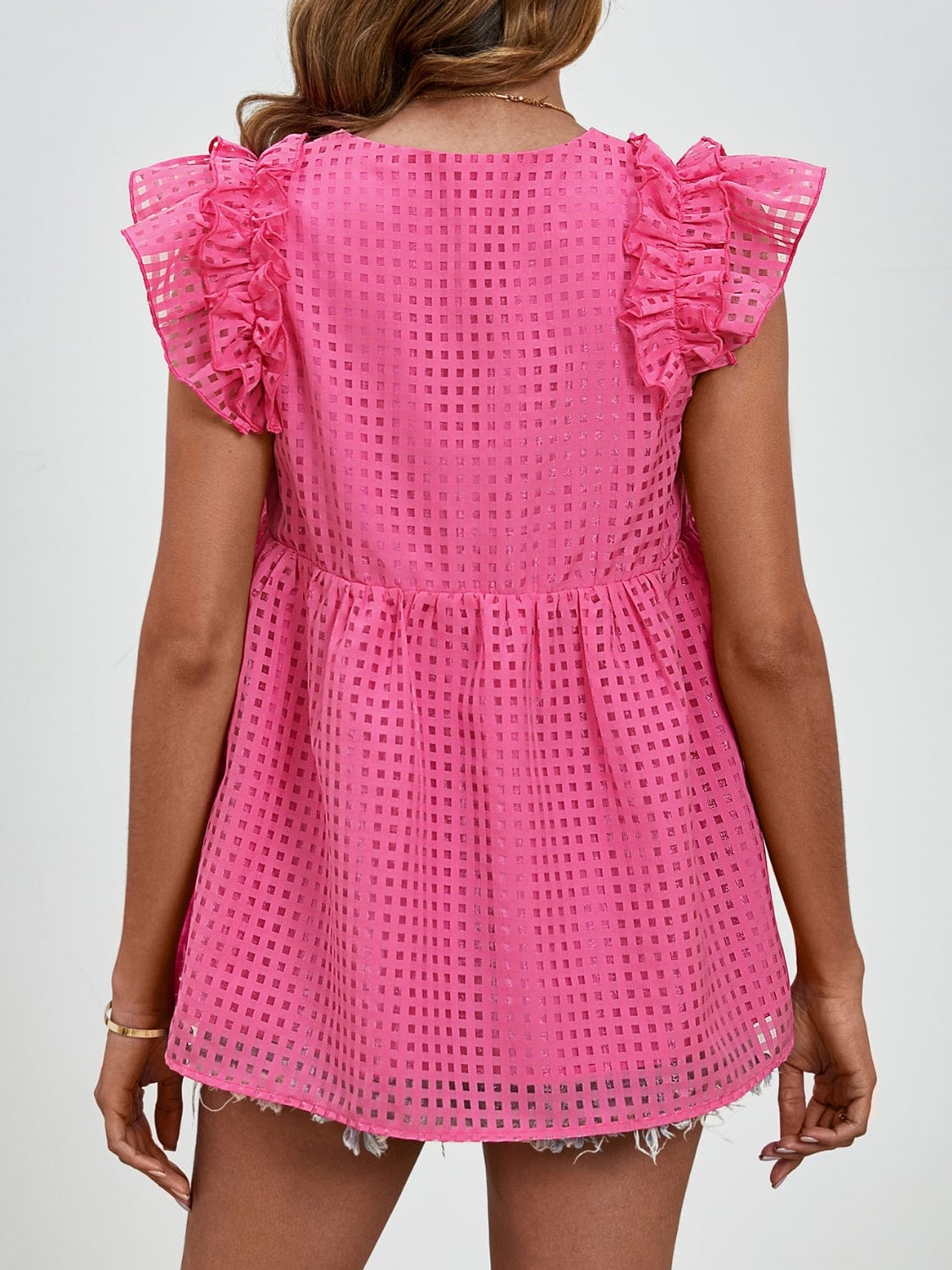 Ruched V-Neck Cap Sleeve Blouse - Trendsi