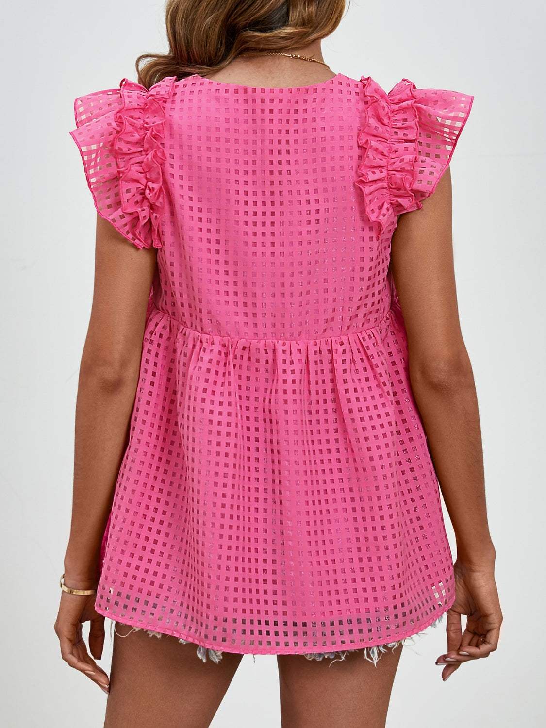 Ruched V-Neck Cap Sleeve Blouse - Trendsi - Flyclothing LLC