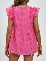 Ruched V-Neck Cap Sleeve Blouse - Trendsi - Flyclothing LLC
