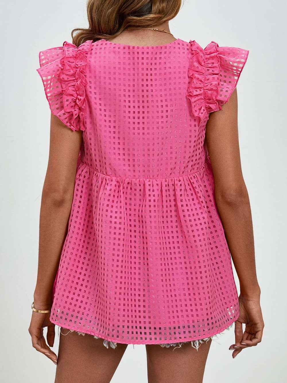 Ruched V-Neck Cap Sleeve Blouse - Trendsi - Flyclothing LLC