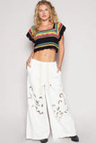 POL Openwork Ethnic Pattern Square Neck Cropped Knit Top - Trendsi