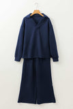 Textured Collared Neck Top and Wide Leg Pants Set - Trendsi - Flyclothing LLC