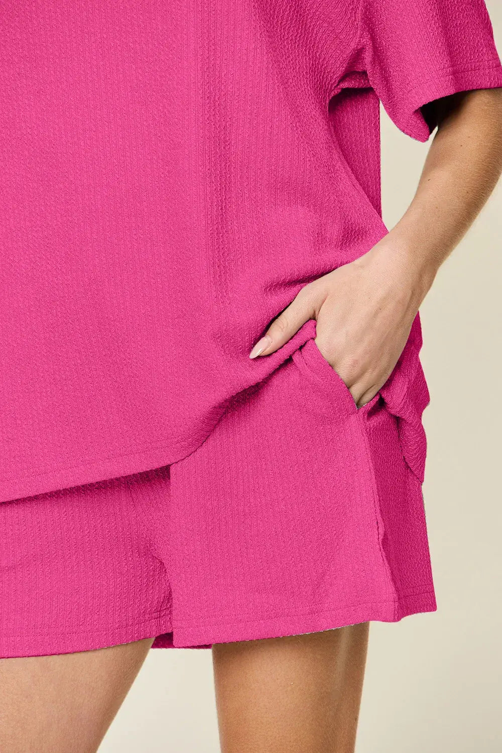 Double Take Basic style Round Neck Solid Set - Trendsi - Flyclothing LLC