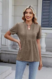 Notched Short Sleeve Top - Trendsi