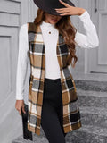 Plaid V-Neck Vest Coat - Trendsi