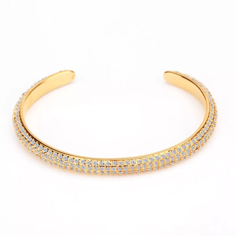18K Gold-Plated Copper Zircon Open Bracelet - Trendsi - Flyclothing LLC