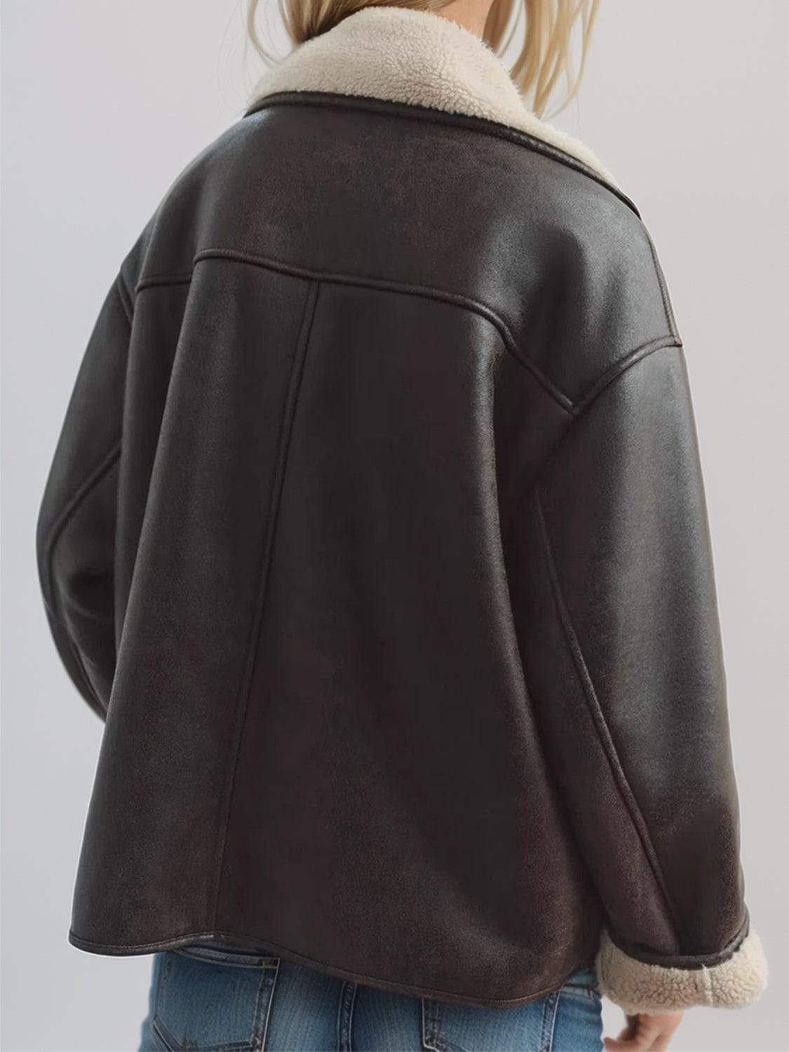 Collared Neck Long Sleeve Plush Jacket - Trendsi - Flyclothing LLC