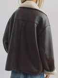 Collared Neck Long Sleeve Plush Jacket - Trendsi