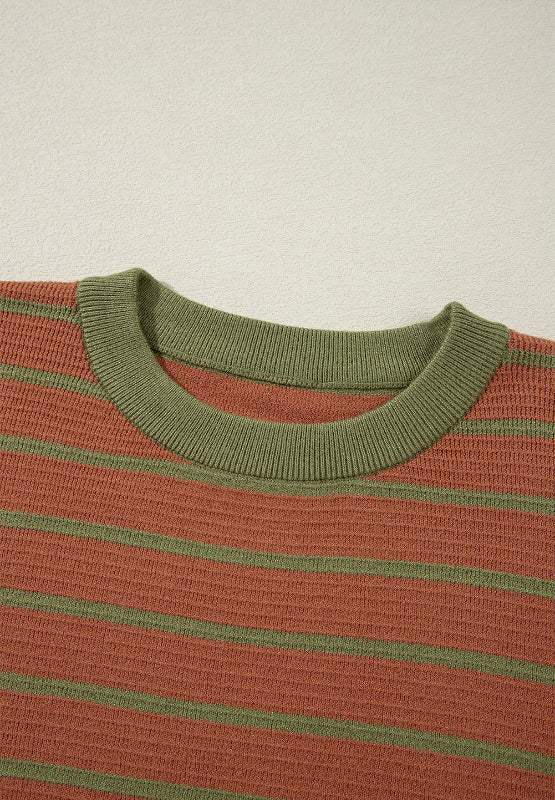 Striped Round Neck Long Sleeve Sweater - Trendsi - Flyclothing LLC
