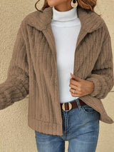 Full Size Zip-Up Long Sleeve Texture Jacket Plus Size - Trendsi - Flyclothing LLC