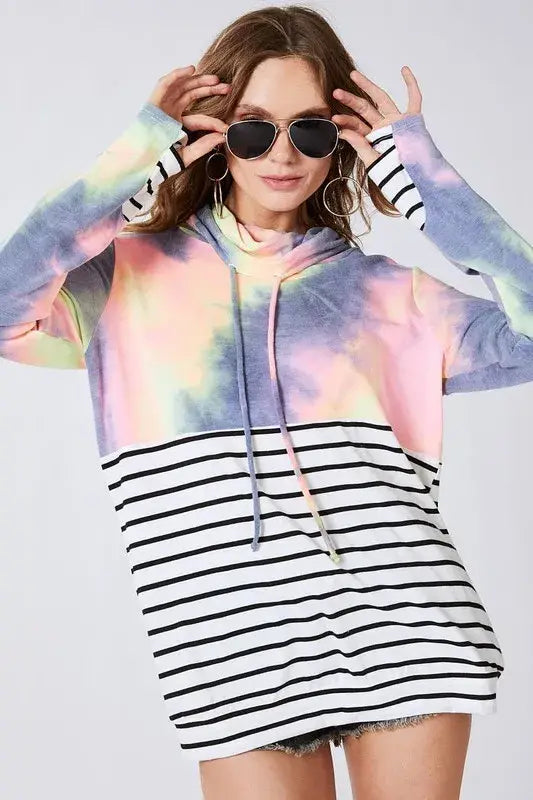 BiBi Tie Dye French Terry Cowl Neck Top - Trendsi - Flyclothing LLC