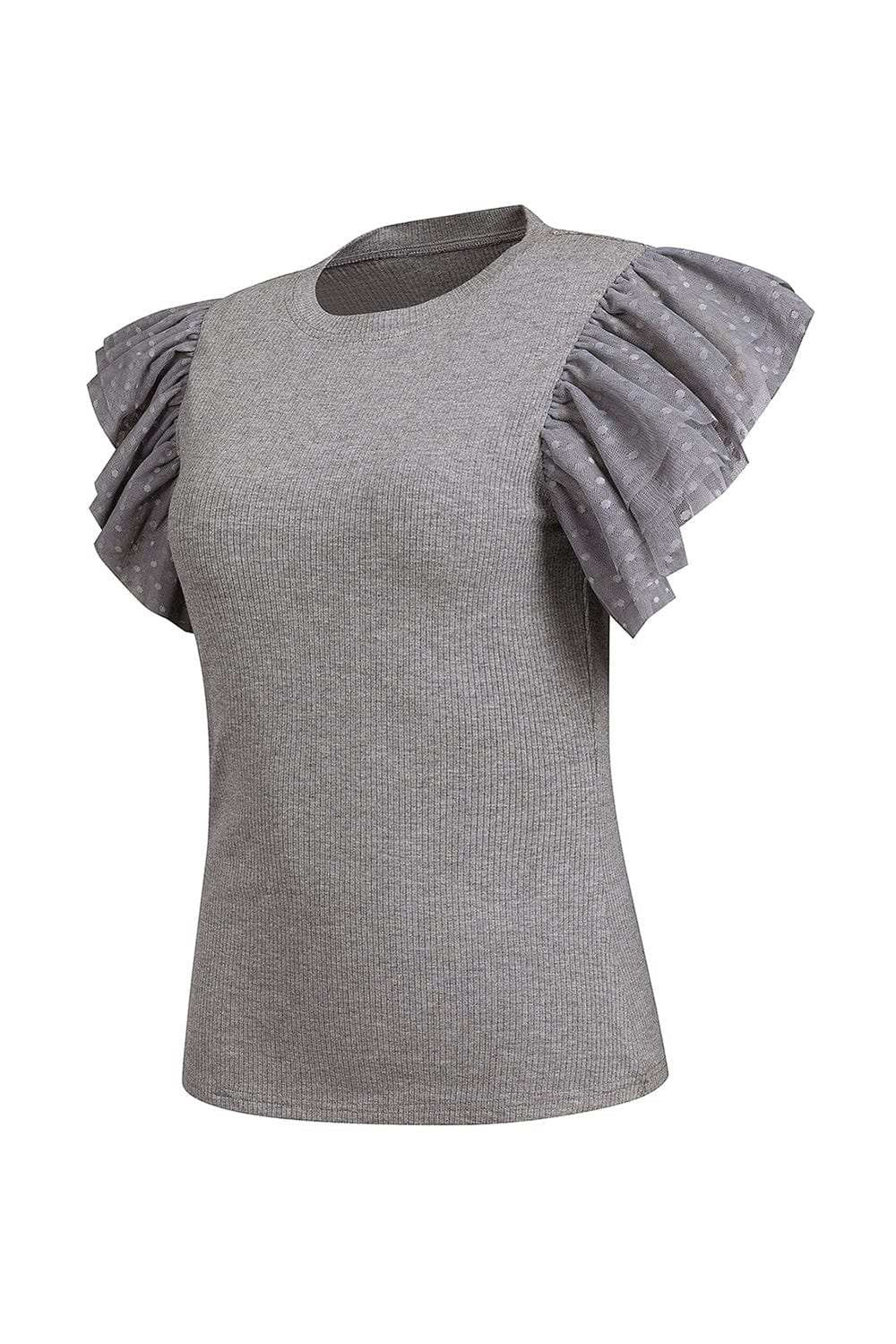 Ruffled Round Neck Cap Sleeve Top - Trendsi - Flyclothing LLC