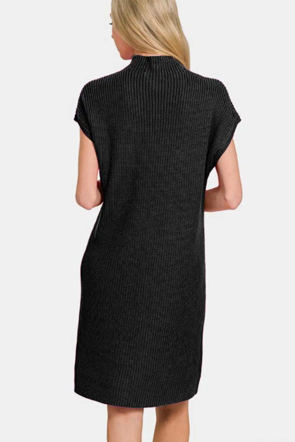 Zenana Mock Neck Short Sleeve Sweater Dress - Trendsi - Flyclothing LLC