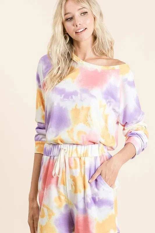 BiBi Tie Dye French Terry Top and Shorts Set - Trendsi - Flyclothing LLC