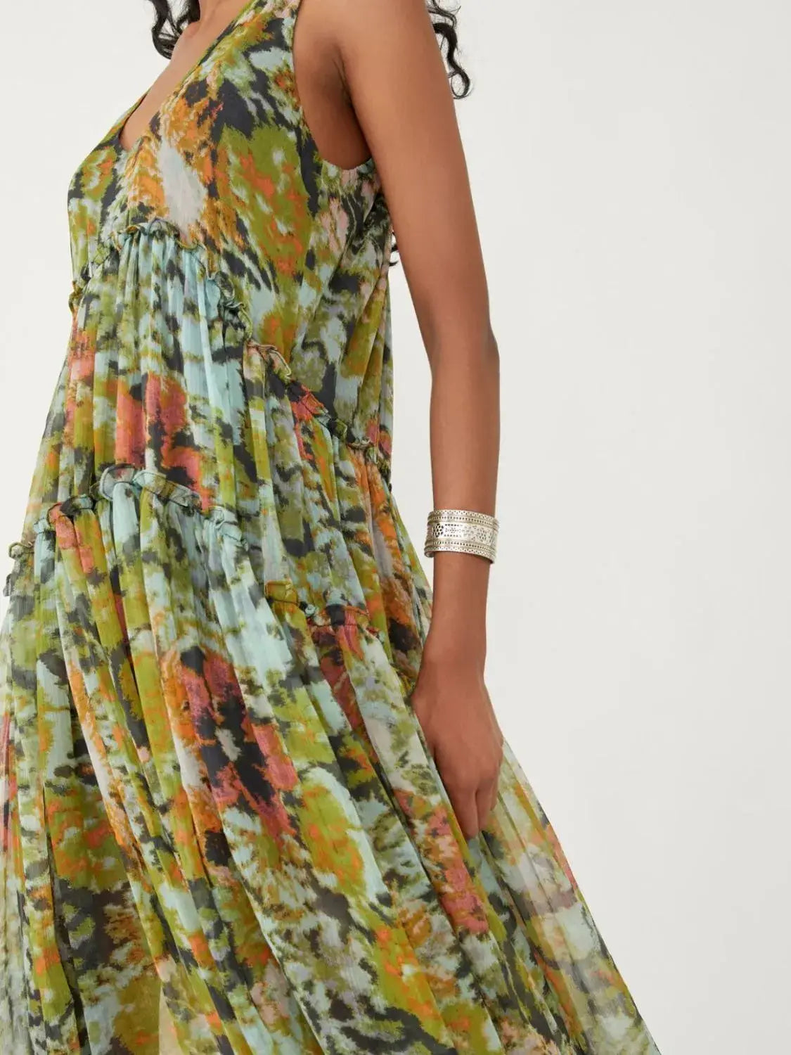Printed V-Neck Sleeveless Dress - Trendsi - Flyclothing LLC