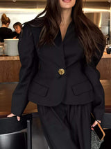 Puffy Sleeve Blazer and Wide-Leg Pants Set - Trendsi - Flyclothing LLC