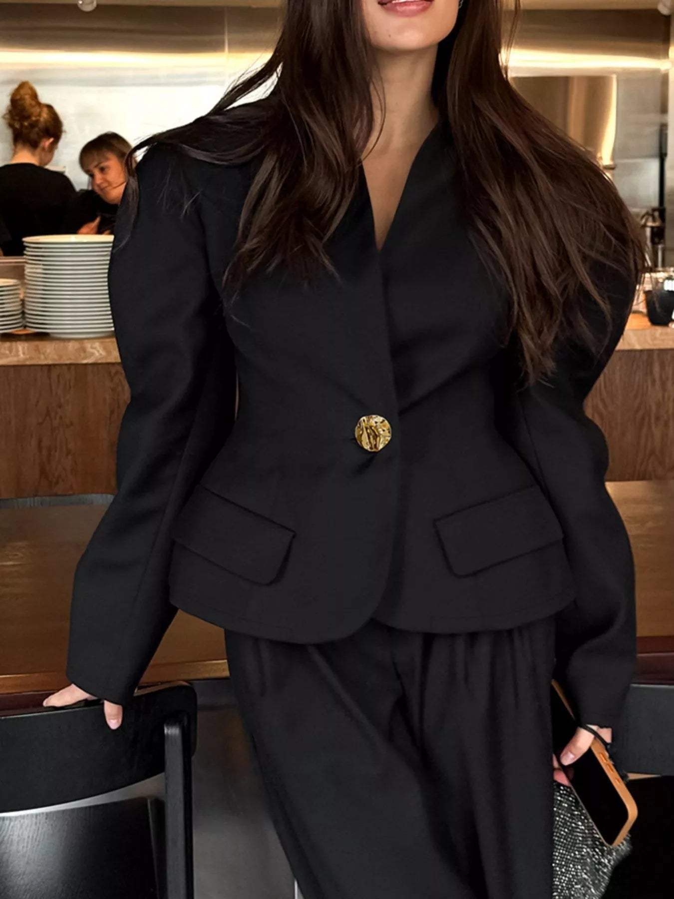 Puffy Sleeve Blazer and Wide-Leg Pants Set - Trendsi - Flyclothing LLC